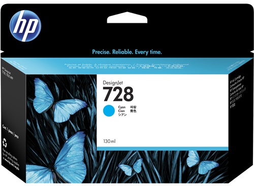 HP 728 CYAN 130ml Genuine Ink Cartridge (F9J67A) for DesignJet T830 MFP & T730 Large Fo